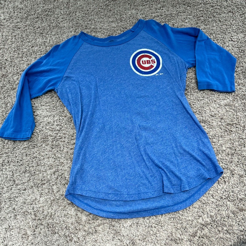 Majestic Threads Chicago Cubs Kris Bryant 17 Raglan Baseball Tee Blue Medium